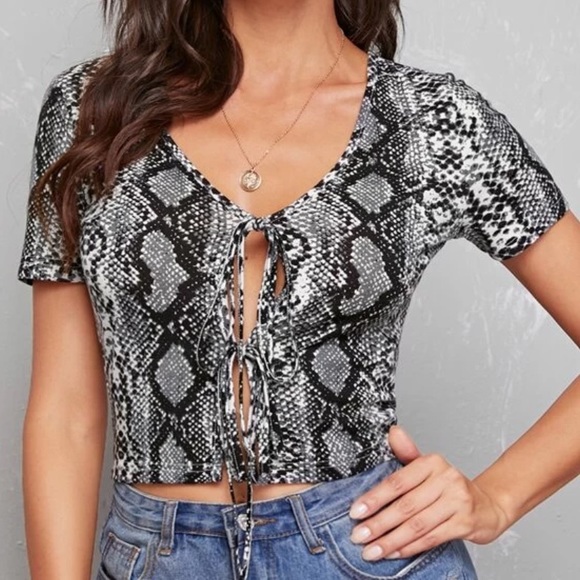 Tie Front Snakeskin Crop Top - Picture 3 of 3